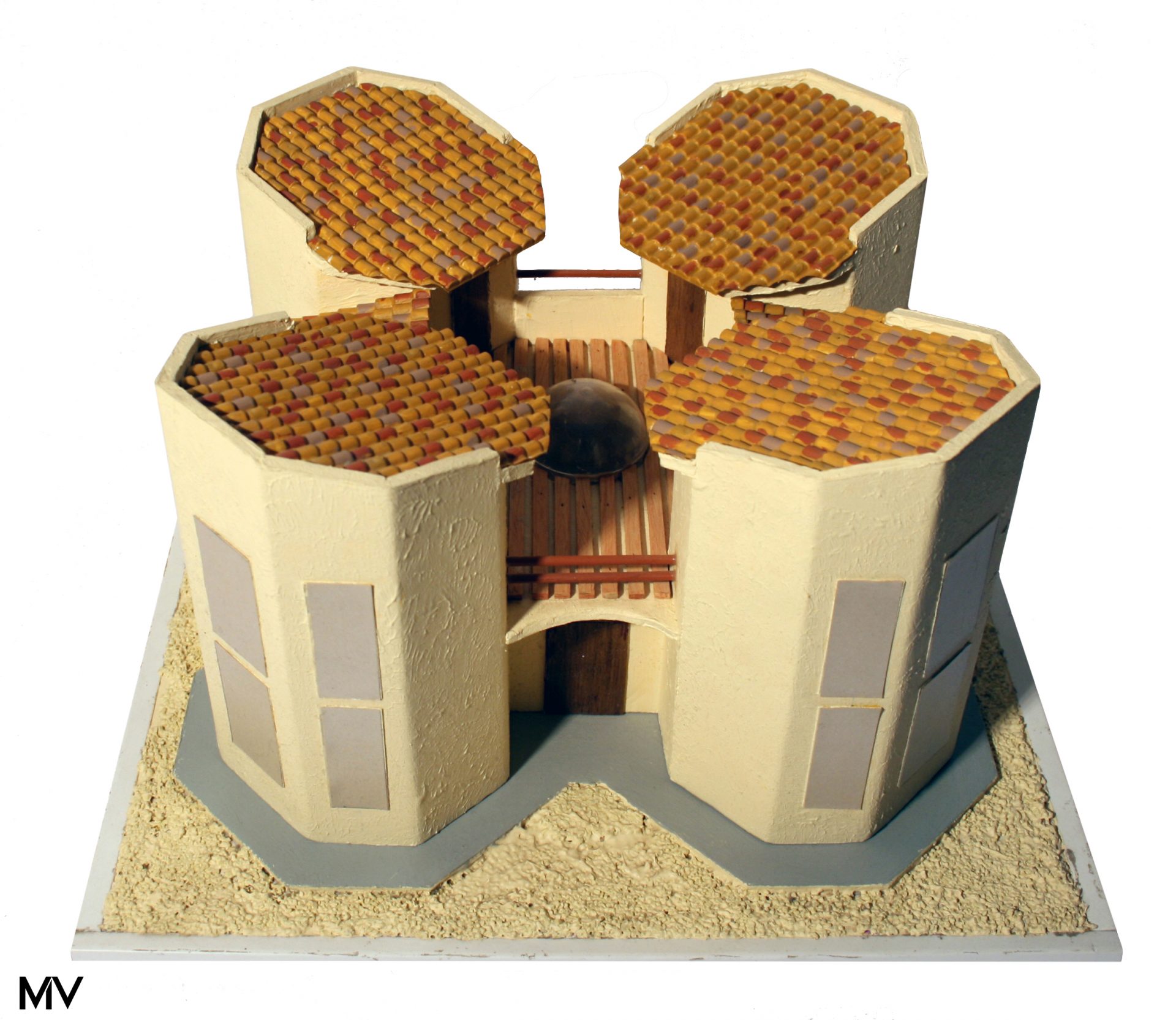 Quadrature – Studio Duplex – Maquette de 4 studio duplex, salle commune au RDC et terrasse au R+1 maquette en carton plume.